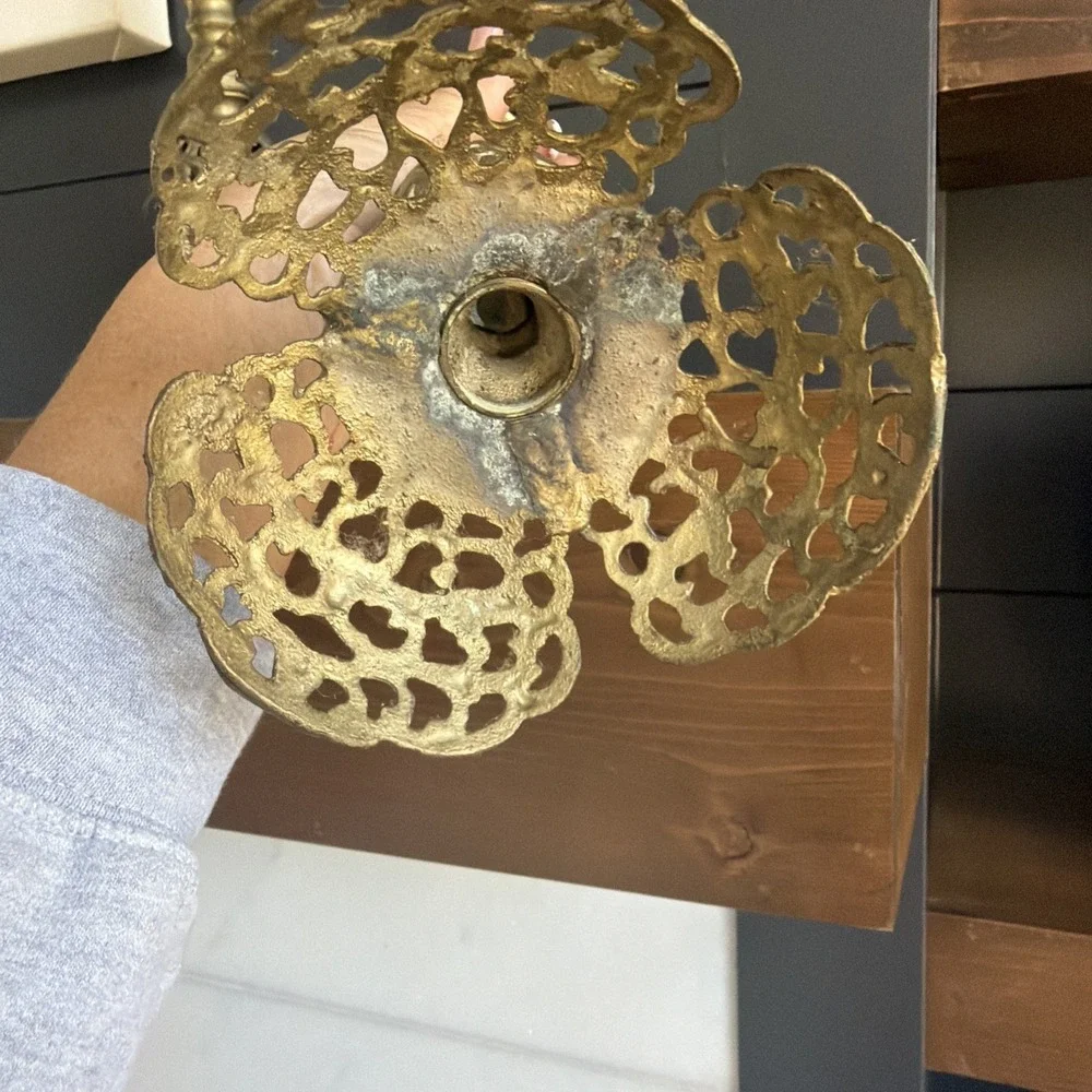 Pair Brass Filigree Taper Candlesticks 13